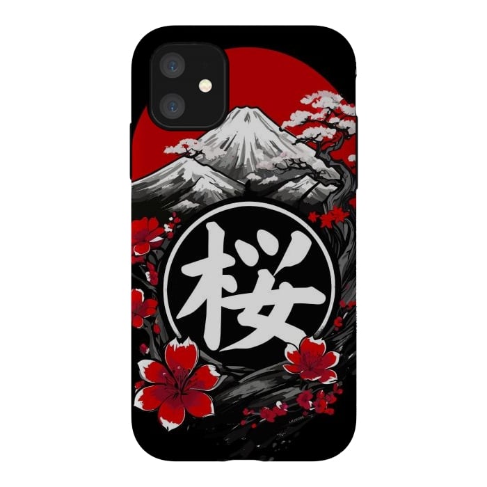 iPhone 11 StrongFit Mount Fuji Cherry Blossoms by LM2Kone