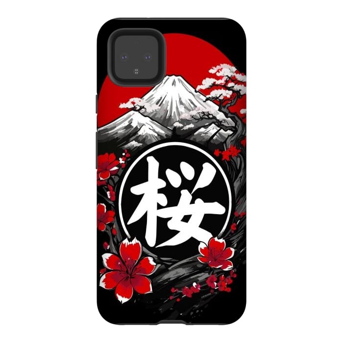 Pixel 4XL StrongFit Mount Fuji Cherry Blossoms by LM2Kone