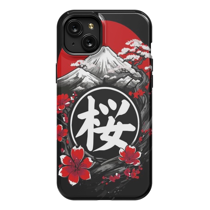 iPhone 15 Plus StrongFit Mount Fuji Cherry Blossoms by LM2Kone