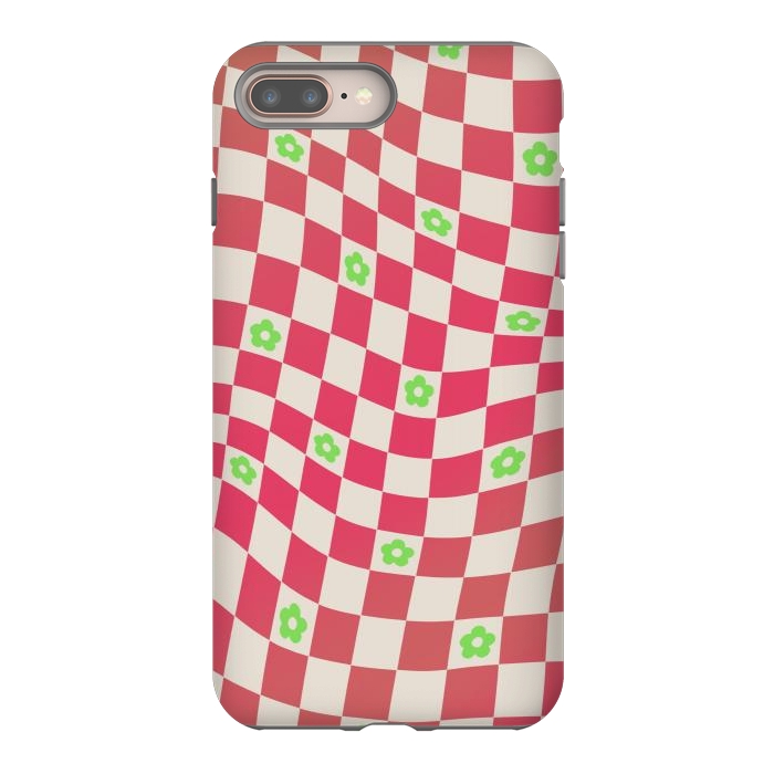 iPhone 7 plus StrongFit Checks and flowers - retro optical illusion checkered Y2K by Oana 