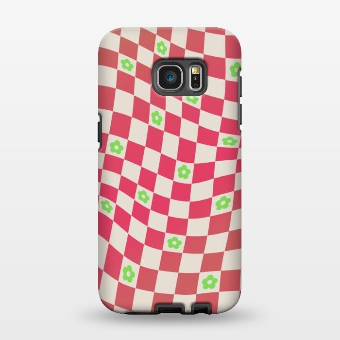 Galaxy S7 EDGE StrongFit Checks and flowers - retro optical illusion checkered Y2K by Oana 