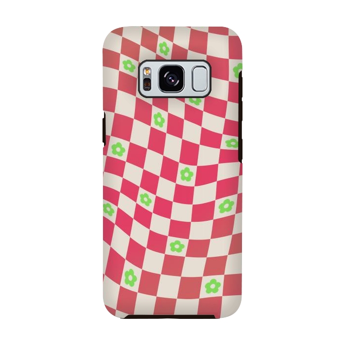 Galaxy S8 StrongFit Checks and flowers - retro optical illusion checkered Y2K by Oana 
