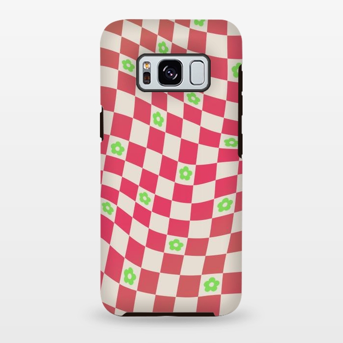 Galaxy S8 plus StrongFit Checks and flowers - retro optical illusion checkered Y2K by Oana 