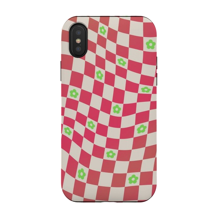 iPhone Xs / X StrongFit Checks and flowers - retro optical illusion checkered Y2K by Oana 