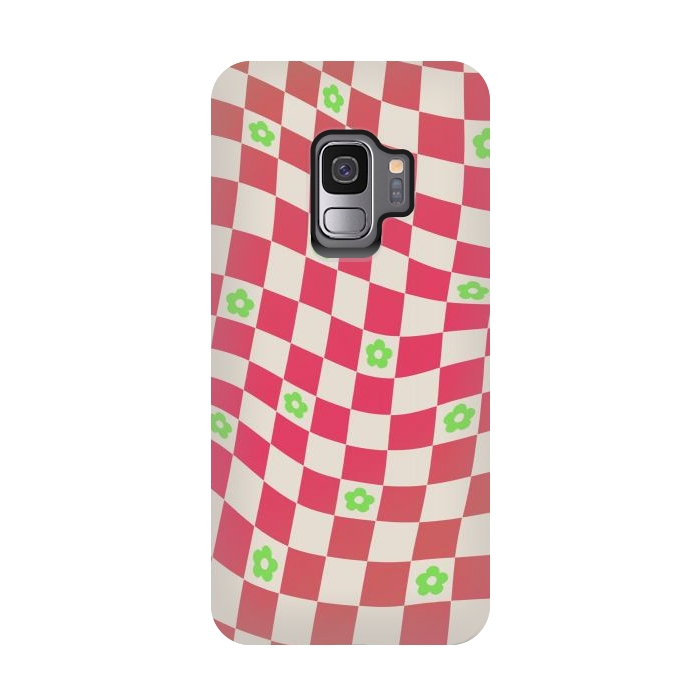 Galaxy S9 StrongFit Checks and flowers - retro optical illusion checkered Y2K by Oana 