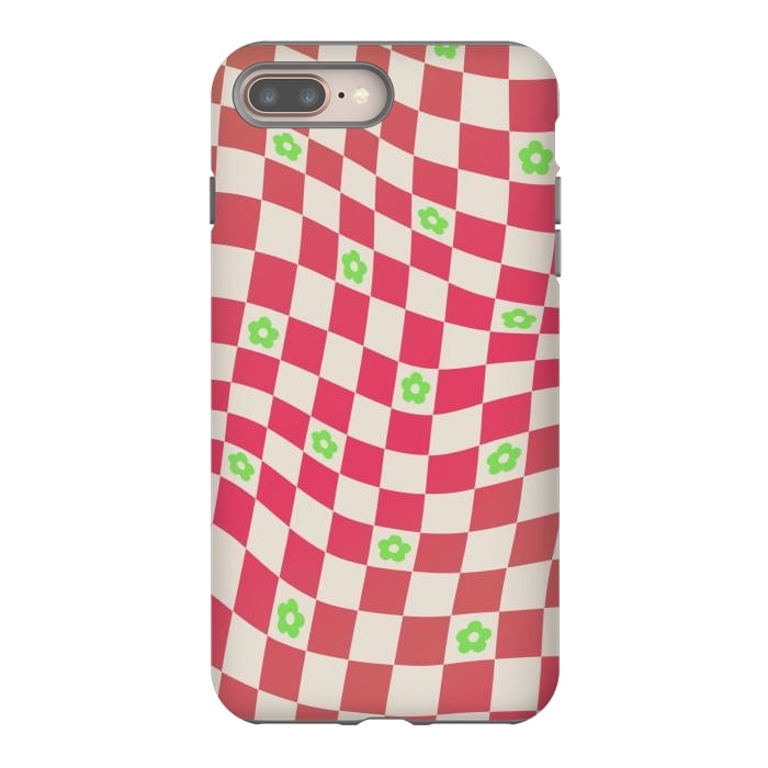 iPhone 8 plus StrongFit Checks and flowers - retro optical illusion checkered Y2K by Oana 