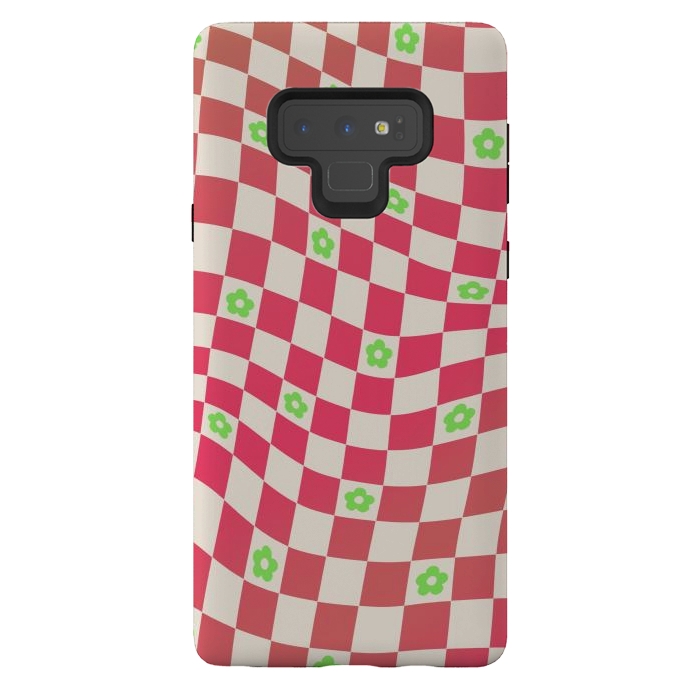 Galaxy Note 9 StrongFit Checks and flowers - retro optical illusion checkered Y2K by Oana 