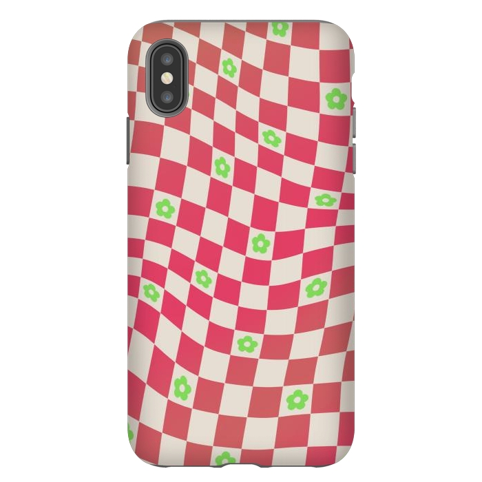 iPhone Xs Max StrongFit Checks and flowers - retro optical illusion checkered Y2K by Oana 