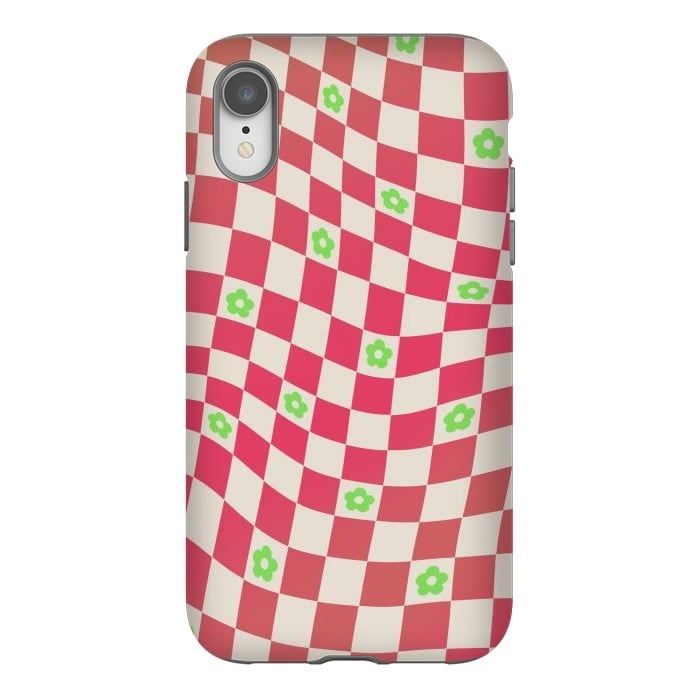 iPhone Xr StrongFit Checks and flowers - retro optical illusion checkered Y2K by Oana 