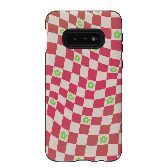 Galaxy S10e StrongFit Checks and flowers - retro optical illusion checkered Y2K by Oana 