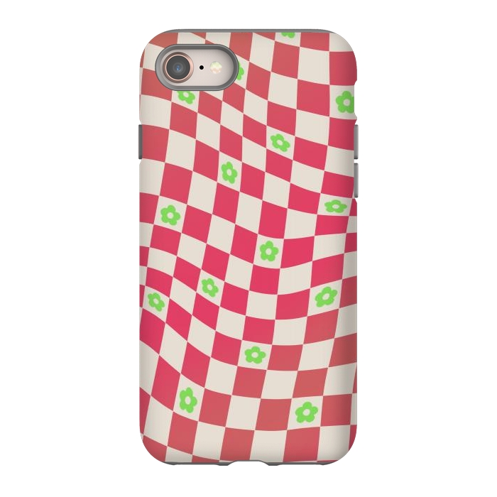 iPhone SE StrongFit Checks and flowers - retro optical illusion checkered Y2K by Oana 