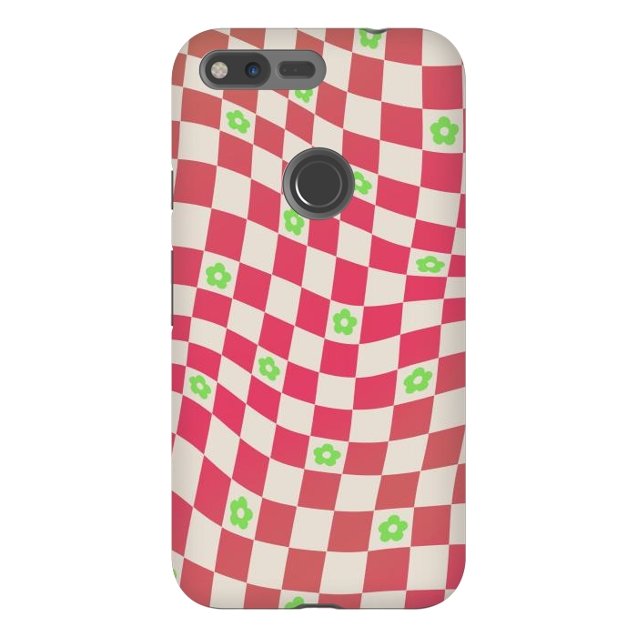 Pixel XL StrongFit Checks and flowers - retro optical illusion checkered Y2K by Oana 