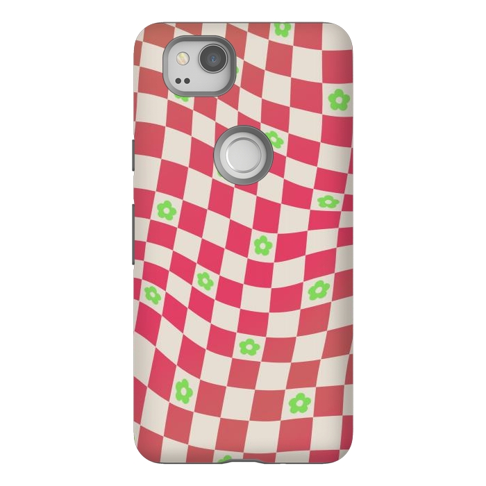 Pixel 2 StrongFit Checks and flowers - retro optical illusion checkered Y2K by Oana 