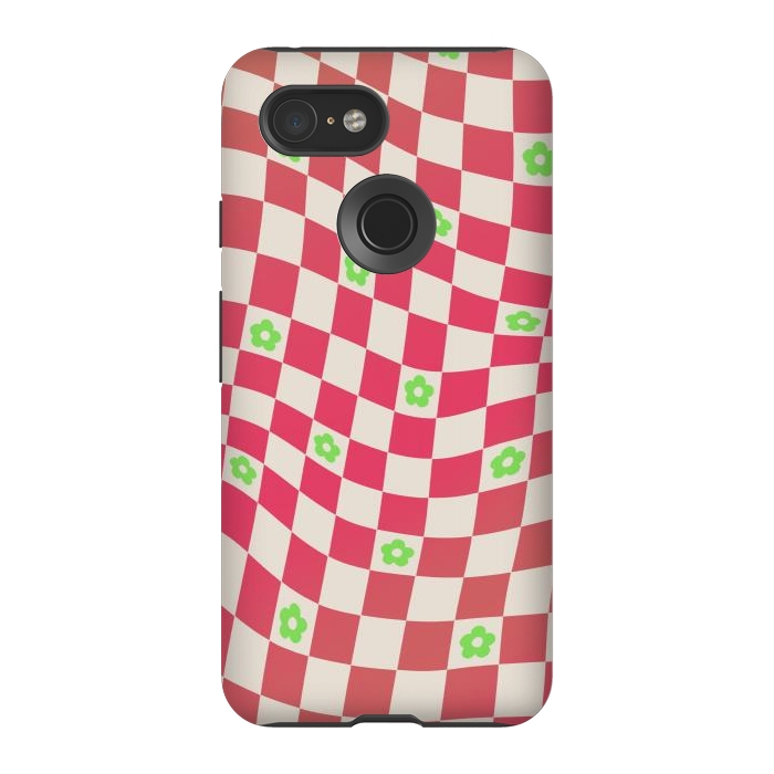 Pixel 3 StrongFit Checks and flowers - retro optical illusion checkered Y2K by Oana 