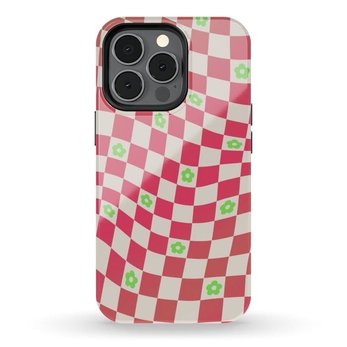 iPhone 13 pro StrongFit Checks and flowers - retro optical illusion checkered Y2K by Oana 