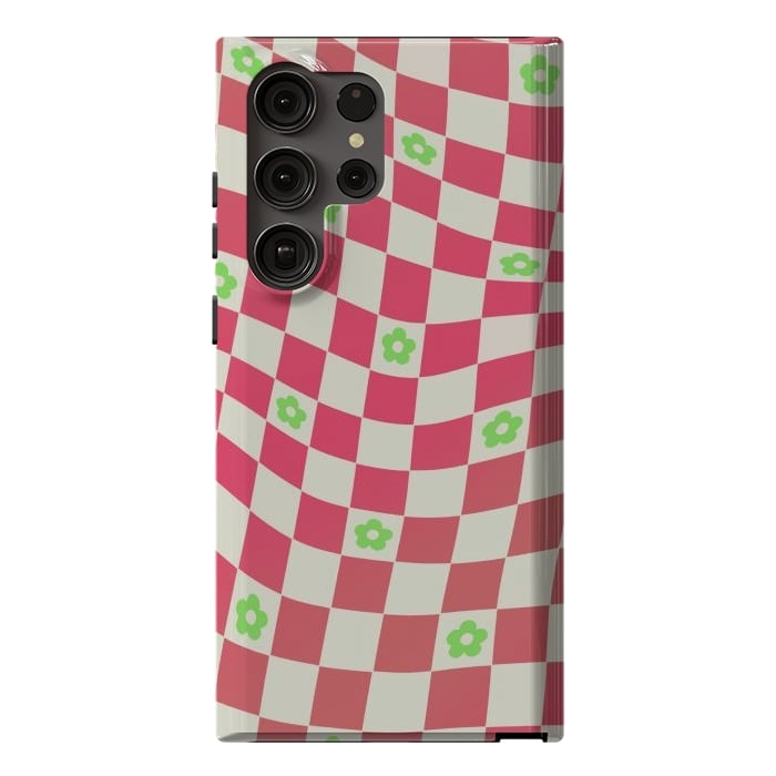 Galaxy S23 Ultra StrongFit Checks and flowers - retro optical illusion checkered Y2K by Oana 