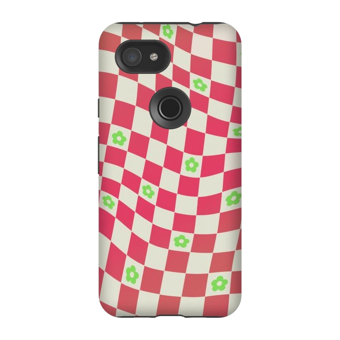 Pixel 3A StrongFit Checks and flowers - retro optical illusion checkered Y2K by Oana 