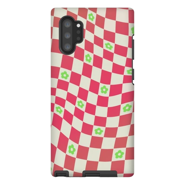Galaxy Note 10 plus StrongFit Checks and flowers - retro optical illusion checkered Y2K by Oana 