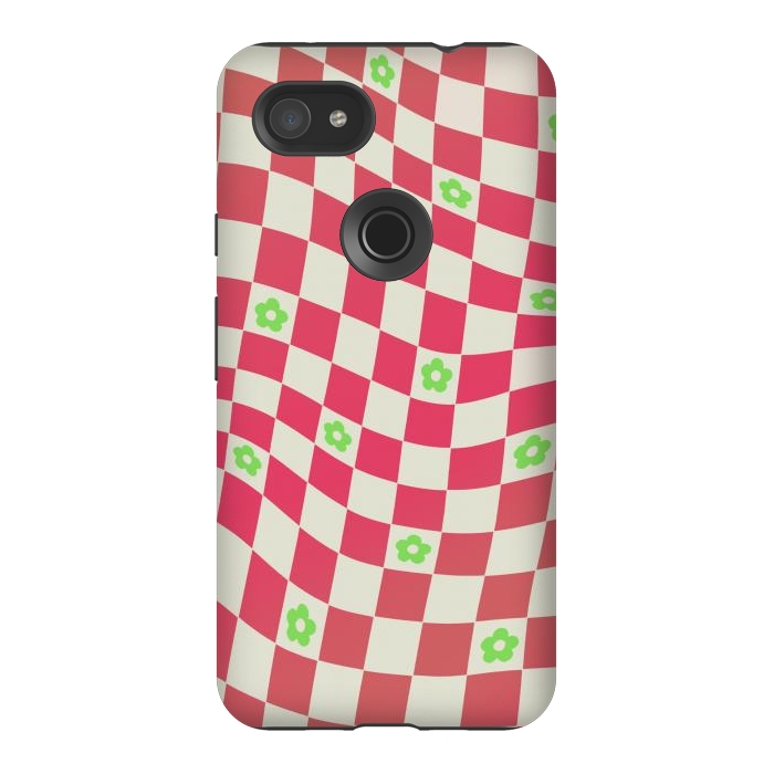Pixel 3AXL StrongFit Checks and flowers - retro optical illusion checkered Y2K by Oana 