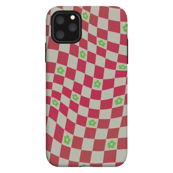 iPhone 11 Pro Max StrongFit Checks and flowers - retro optical illusion checkered Y2K by Oana 