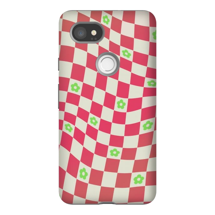Pixel 2XL StrongFit Checks and flowers - retro optical illusion checkered Y2K by Oana 
