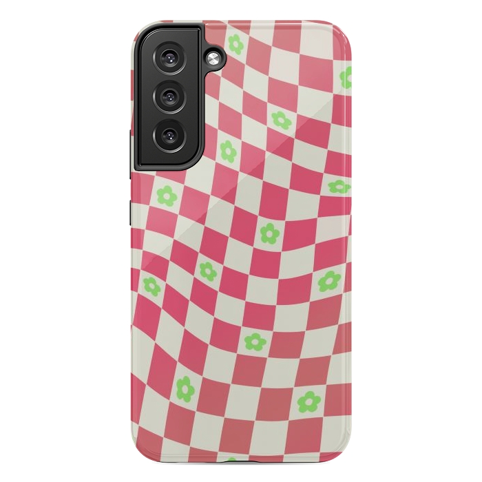 Galaxy S22 plus StrongFit Checks and flowers - retro optical illusion checkered Y2K by Oana 