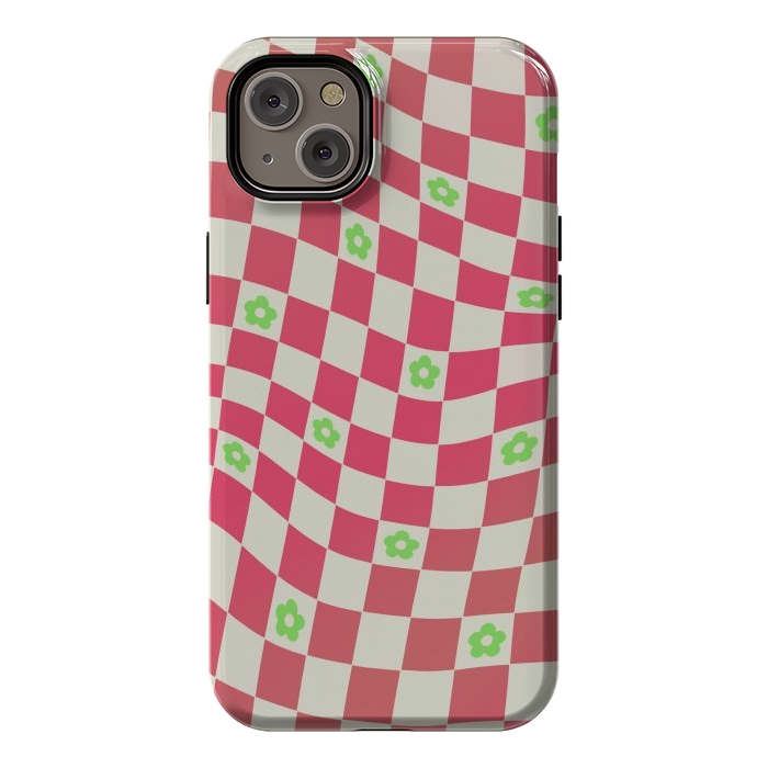 iPhone 14 Plus StrongFit Checks and flowers - retro optical illusion checkered Y2K by Oana 