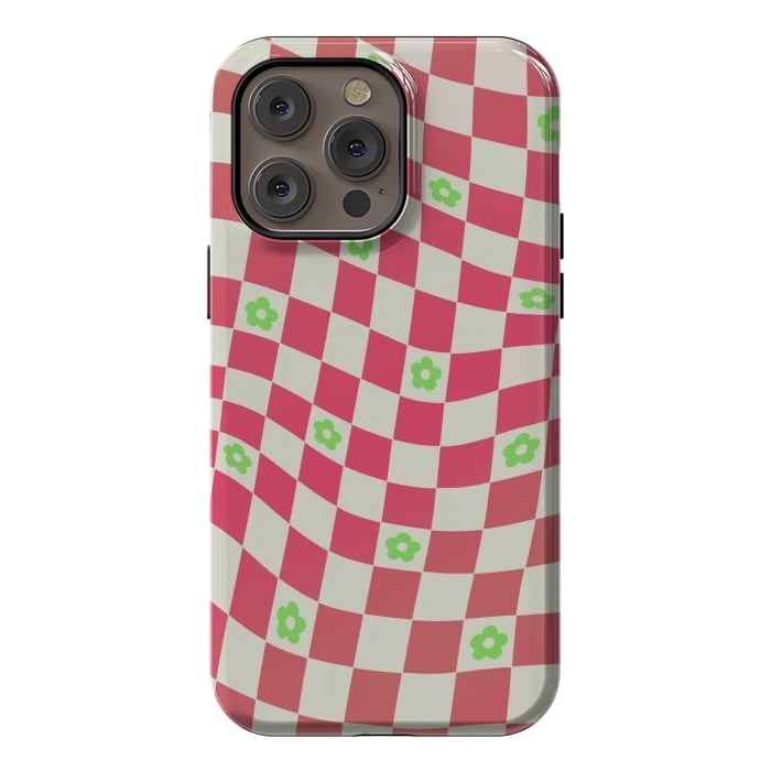 iPhone 14 Pro max StrongFit Checks and flowers - retro optical illusion checkered Y2K by Oana 