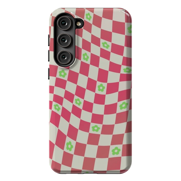 Galaxy S23 Plus StrongFit Checks and flowers - retro optical illusion checkered Y2K by Oana 