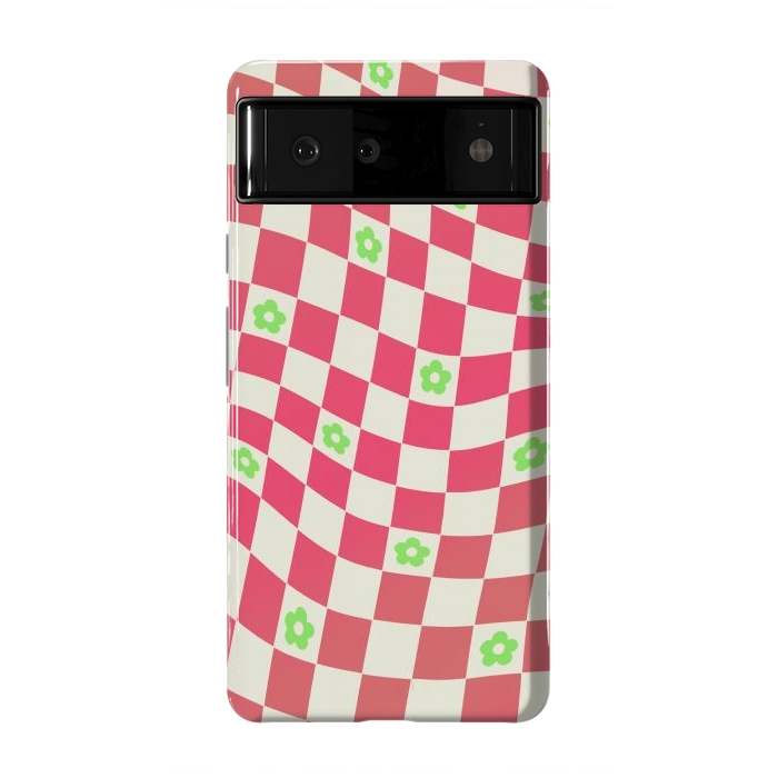 Pixel 6 StrongFit Checks and flowers - retro optical illusion checkered Y2K by Oana 