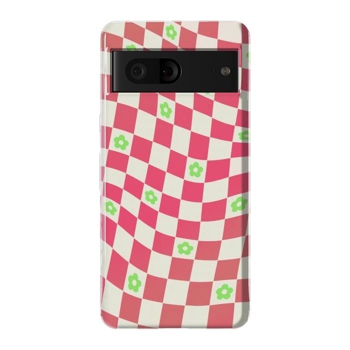 Pixel 7 StrongFit Checks and flowers - retro optical illusion checkered Y2K by Oana 