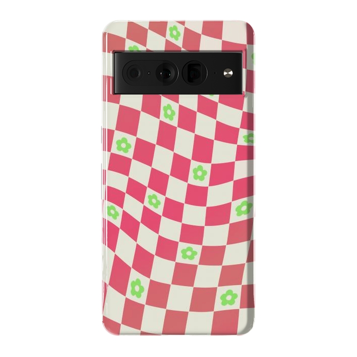 Pixel 7 Pro StrongFit Checks and flowers - retro optical illusion checkered Y2K by Oana 