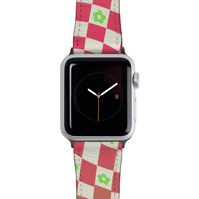 Watch 38mm / 40mm Strap PU leather Checks and flowers - retro optical illusion checkered Y2K by Oana 
