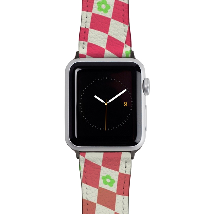 Watch 42mm / 44mm Strap PU leather Checks and flowers - retro optical illusion checkered Y2K by Oana 