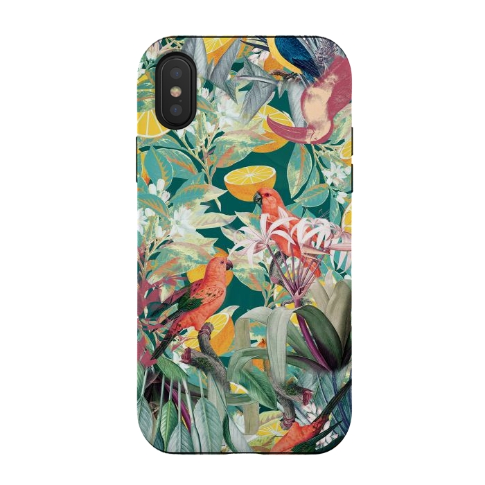 iPhone Xs / X StrongFit Parrots, oranges and tropical leaves - jungle paradise by Oana 