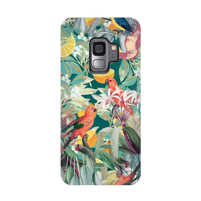 Galaxy S9 StrongFit Parrots, oranges and tropical leaves - jungle paradise by Oana 