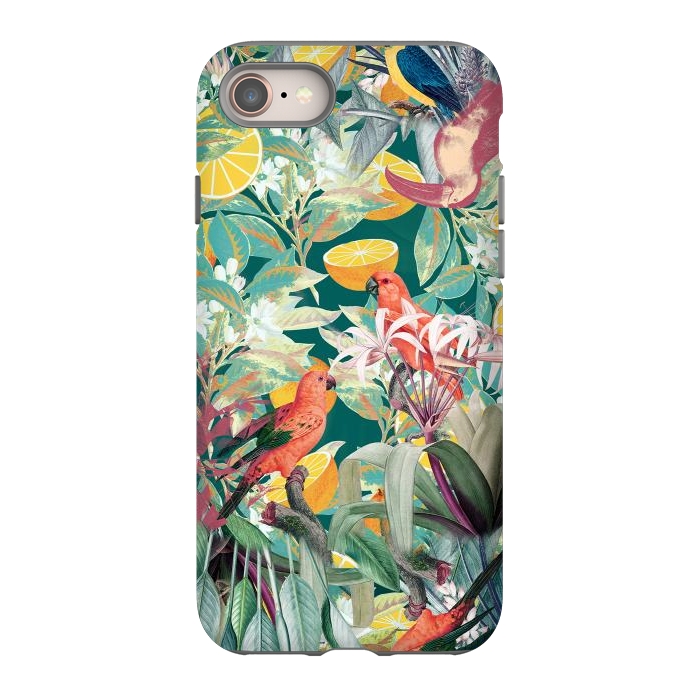 iPhone 8 StrongFit Parrots, oranges and tropical leaves - jungle paradise by Oana 