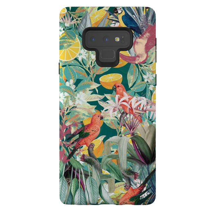 Galaxy Note 9 StrongFit Parrots, oranges and tropical leaves - jungle paradise by Oana 