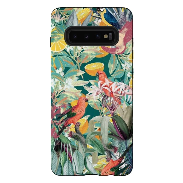 Galaxy S10 plus StrongFit Parrots, oranges and tropical leaves - jungle paradise by Oana 