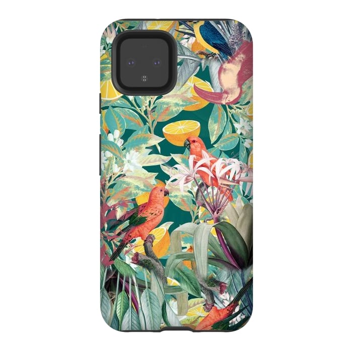 Pixel 4 StrongFit Parrots, oranges and tropical leaves - jungle paradise by Oana 