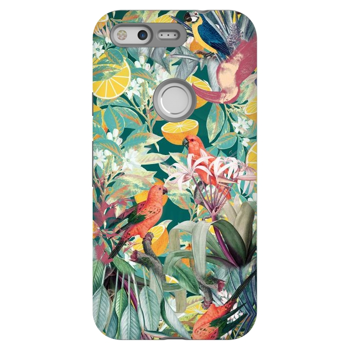 Pixel StrongFit Parrots, oranges and tropical leaves - jungle paradise by Oana 