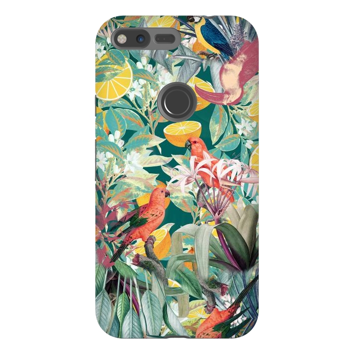 Pixel XL StrongFit Parrots, oranges and tropical leaves - jungle paradise by Oana 