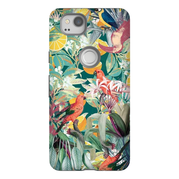 Pixel 2 StrongFit Parrots, oranges and tropical leaves - jungle paradise by Oana 