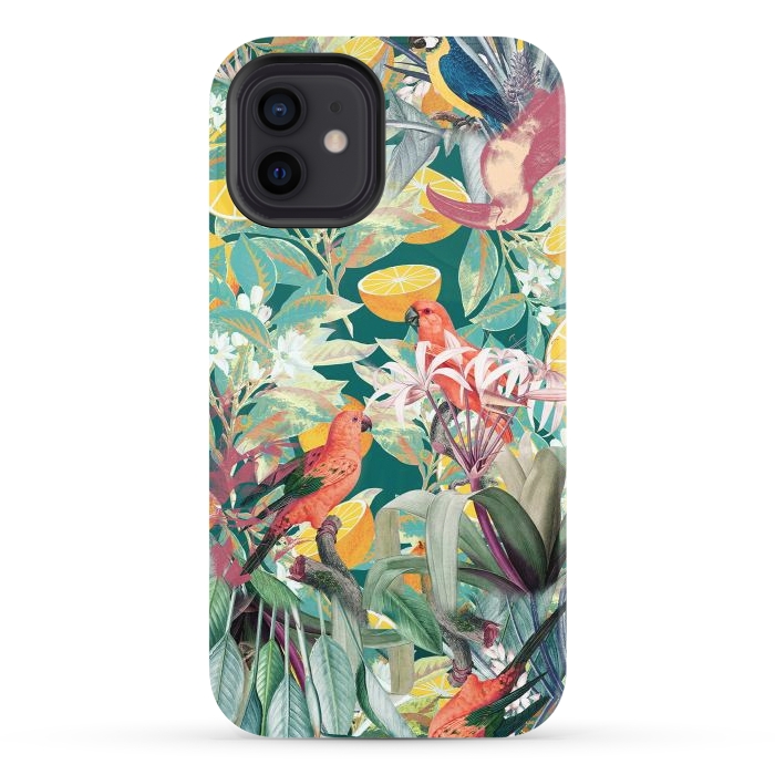 iPhone 12 StrongFit Parrots, oranges and tropical leaves - jungle paradise by Oana 