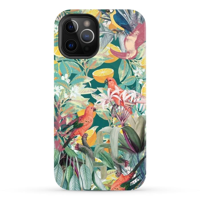 iPhone 12 Pro StrongFit Parrots, oranges and tropical leaves - jungle paradise by Oana 