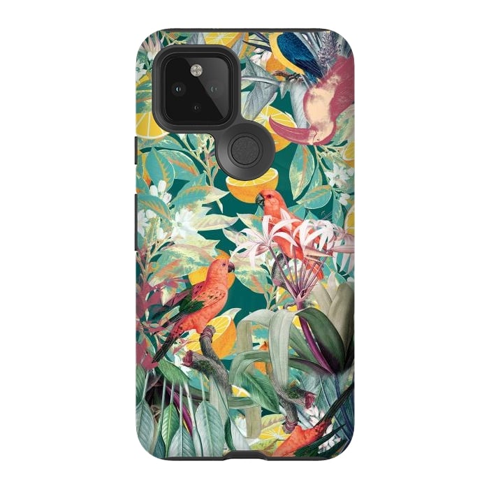 Pixel 5 StrongFit Parrots, oranges and tropical leaves - jungle paradise by Oana 
