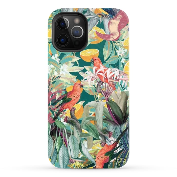 iPhone 12 Pro Max StrongFit Parrots, oranges and tropical leaves - jungle paradise by Oana 