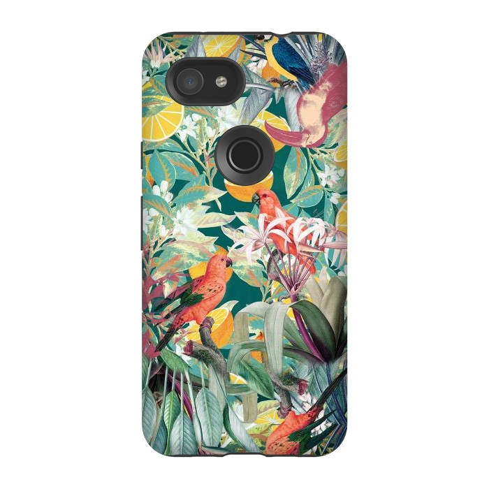 Pixel 3A StrongFit Parrots, oranges and tropical leaves - jungle paradise by Oana 