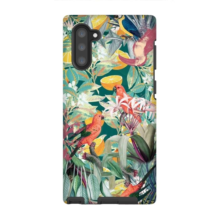 Galaxy Note 10 StrongFit Parrots, oranges and tropical leaves - jungle paradise by Oana 
