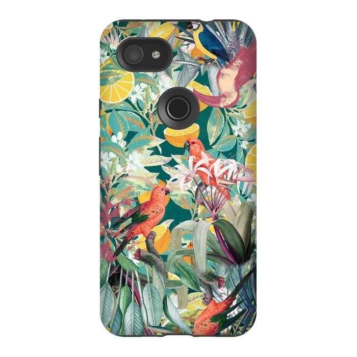 Pixel 3AXL StrongFit Parrots, oranges and tropical leaves - jungle paradise by Oana 